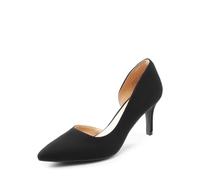 DREAM PAIRS Zapatos de Tacón Fina Clásicos Mujer de Zapatos de Salón PU con Adorno de Flores para Boda Fiesta,Size 40.5,Ante Negro,SDPU2416W