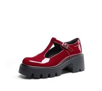 DREAM PAIRS Zapatos de Tacón Zapatos Mary Jane Mujer Mary Jane Shoes Zapatos de Salón PU,Size 38.5,Rojo,DWUMPU2571