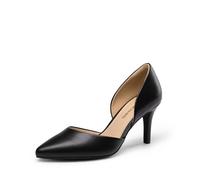 DREAM PAIRS Zapatos de vestir de tacón alto con puntera cerrada para mujer, elegantes zapatos de tacón de aguja D'Orsay sin cordones, Negro PU, 37.5 EU