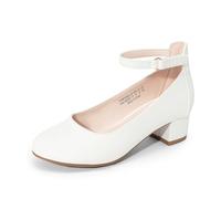 DREAM PAIRS Zapatos de Vestir para Niñas, Tacones Altos Gruesos con Tiras en El Tobillo para Fiestas, Bodas, Princesas, para Niñas Grandes,Size 33.5,Blanco,KKUMPU2502