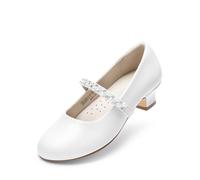 DREAM PAIRS Zapatos de vestir para niñas, zapatos de tacón bajo para niña pequeña, zapatos Mary Jane con diamantes de imitación de perla, zapatos de tacón para niña de flores, princesa, boda, fiesta