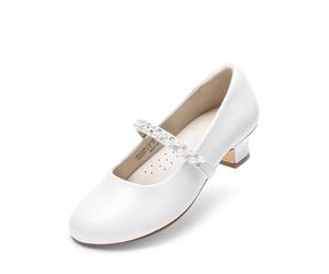 DREAM PAIRS Zapatos de vestir para niñas, zapatos de tacón bajo para niña pequeña, zapatos Mary Jane con diamantes de imitación de perla, zapatos de tacón para niña de flores, princesa, boda, fiesta