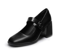 DREAM PAIRS Zapatos Mary Jane de Tacón Alto Cómodos Clásicos Mujer Zapatillas con Tacón Ancho Zapatos de Salón PU Trabajo Balila Negro/PU-US SDPU2232W Talla 39EU/8US