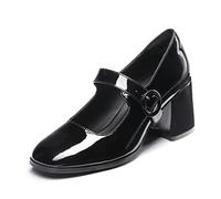 DREAM PAIRS Zapatos Mary Jane de Tacón Alto Cómodos Clásicos Mujer Zapatillas con Tacón Ancho Zapatos de Salón PU Trabajo Balila Negro Brillante-US SDPU2232W Talla 36.5EU/6US