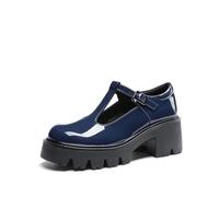 DREAM PAIRS Zapatos Mary Jane Plateau de mujer con correa en T de tacón grueso punta cerrada cómodos elegantes zapatos casuales noche Lolita, Marina militar., 38 EU