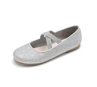 DREAM PAIRS Zapatos Niña Vestir Planos Bailarina Niña Mary Jane Princesa Party Escolares Colegiales,Size 38.5,Plata,Angie-2