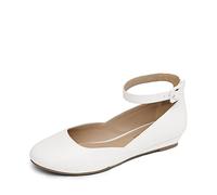 DREAM PAIRS Zapatos Planas Comodas Bailarinas con Cuña Manoletinas con Correa de Tobillo para Mujer Ballet Flat Blanco-PU REVONA-E Talla 36 (EUR)
