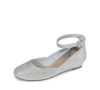 DREAM PAIRS Zapatos Planas Comodas Bailarinas con Cuña Manoletinas con Correa de Tobillo para Mujer Ballet Flat Plata-Brillo REVONA-E Talla 40 (EUR)