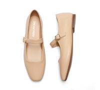 DREAM PAIRS Zapatos Planos para Mujer Mary Jane de Punta Cuadrada Cómodos y Casual Zapatos de Vestir Slip On Bailarinas con Correa de Hebilla para Trabajo,Size 38.5,Desnudo,DWUMFA2520