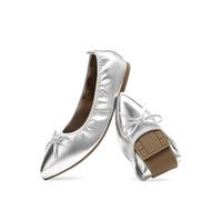 DREAM PAIRS Zapatos planos plegables para mujer, con puntera puntiaguda, con lazo, cómodos, sin cordones, zapatos de vestir, plateado, 42 EU