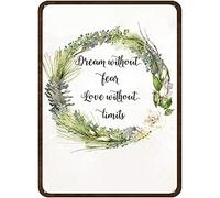 Dream Without Fear Love Without Limits - Letrero de estaño divertido con diseño de corona de bosque, cita motivacional, impresión inspiradora, arte rústico para el hogar, oficina, cafetería, bar