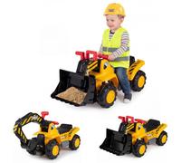DREAMADE Excavadora 3 en 1 para Sentarse en la Parte Superior, Excavadora | Excavadora infantil con 3 fichas, casco y chaleco, excavadora de arena con espacio de almacenamiento y divertidos efectos de