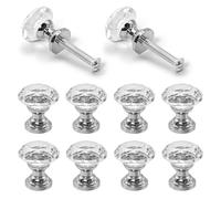 Dreamark Pomos de cristal para cajones, 10 unidades, pomos de puerta para armario, elegantes pomos de armario de 20 mm, botones brillantes para cómoda, botones de caja con plata, mini pomos de cajón