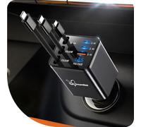 DreamBee Cargador retráctil de coche, 108 W, 6 en 1, cargador de teléfono de coche súper rápido con 3 cables de 31.5 pulgadas, adaptador de cargador de coche USB C para iPhone 17/16/15/14/13 Pro Max