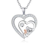 Dreamboat Collar de corazón de koala para mujer, plata de ley 925, con colgante de koalas para mamá, para el día de la madre, cumpleaños, joyería de regalo, Plata de ley, Circonita cúbica