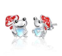 Dreamboat Pendientes de tuerca de plata de ley hipoalergénicos con forma de corazón y piedra lunar para mujeres, esposa, hija, nietos, 13mm, Plata de ley, Piedra lunar