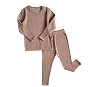 DreamBuy Conjunto Algodon Dos Piezas, Pijamas para Bebe,niñas,niños,Pantalones y Manga Larga, Trajes para Bebes, Acanalados, a Rayas, Otoños Invierno, Ropa de Abrigo(6-7 años, Beige)