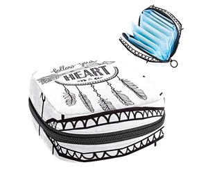 Dreamcatcher Arrow Follow Your Heart Period Pouch portátil, bolsa de almacenamiento de tampones para servilletas sanitarias, Varios colores, 4.7x6.6x6.6 in/12x17x17 cm