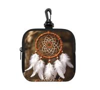 Dreamcatcher Feather Art - Pequeña bolsa impermeable con cremallera, bolsa de almacenamiento de neopreno para auriculares, funda con clip para llavero