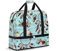 Dreamcatcher Floral Travel Duffle Bag for Women Men Ethnic Dream Weekend Overnight Bags Folding Wet Separated 47L Tote Bag for Sports Gym Yoga, color, 47 L, Organizador de bolsas