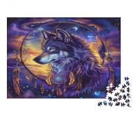 Dreamcatcher Wolf Art 100% Recycled Cardboard Purple Wolf Moon Art 1000 Piece Puzzle for Adults Beautifully Illustrated Brainteasing 38x26cm/1000pcs