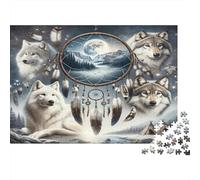 Dreamcatcher Wolves Night 100% Recycled Cardboard White Wolves Dreamcatcher 1000Pc Jigsaw for Adults & Kids Unique Beautifully Illustrated 38x26cm/1000pcs