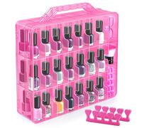 DreamGenius Estuche organizador de esmalte de uñas para 48 botellas con 2 separadores, soporte de esmalte de uñas de gel de doble cara con separadores ajustables, color rosa