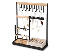 DreamGenius Soporte organizador de joyas con soporte de terciopelo para anillos, organizador de joyas de 4 niveles con 15 ganchos, organizador de collares y soporte de soporte, soporte de joyería con