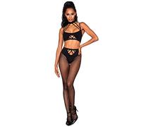 Dreamgirl Conjunto de Bodystocking Bralette y Pantyhose para mujer con cierre de cuello a presión Negro