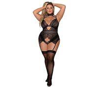 DreamGirl Conjunto de lencería para Mujer de Zig-Zag Garterteddy, Negro, 2X