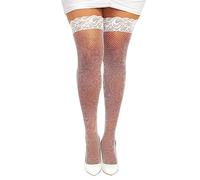 Dreamgirl de mujeres de talla grande Milán Mallas medias hasta el muslo, blanco, un tamaño Queen