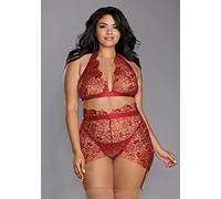 Dreamgirl Delicate Floral Embroidery Conjunto de Tres Piezas - Granate 254 ml