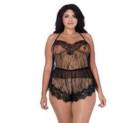 Dreamgirl Plus Size Delicate Floral Lace Camisole & Short Set, corpiño Mujer, Schwarz, 1X Plus
