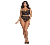 Dreamgirl Plus Size Galloon Lace Underwire Bustier & Panty, Corsé Mujer, Schwarz, 1X Plus