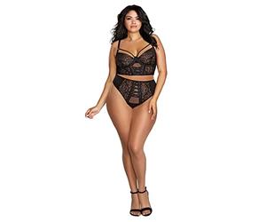 Dreamgirl Plus Size Galloon Lace Underwire Bustier & Panty, Corsé Mujer, Schwarz, XXL Große Größen