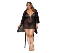 DreamGirl Plus Size Stretch Mesh Chemise & Robe Set, Lencería Mujer, Schwarz, 3X Plus