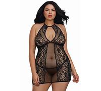 Dreamgirl Queen Size Fishnet and Lace Camisa de señora - Negro 508 ml