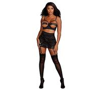 Dreamgirl Strappy Conjunto de Sujetador de Copa Abierta y Falda de Liga - Negro 508 ml