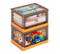 DreamHaven - Cajas De Almacenamiento Con Tapa De 28 L, Plegables Y Transparentes, Con Ruedas, Para Juguetes, Ropa, Aperitivos Y Zapatos. Paquete De 2, Amarillo