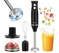 Dreamhigh Batidora de Mano 4 en 1, Batidora de Brazo Eléctrica 500W con 2 Velocidades, Varinha Magicas Cozinha con Batidor, Picadora 500ml y Vaso Medidor 700ml - Ideal para Papillas, Sopas y Smoothies