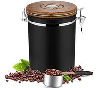 Dreamhigh® Bote Cafe Hermetico 1kg - Recipiente Cafe en Grano de Acero Inoxidable con Cuchara Dosificadora, 2800 ml(La impresión en madera no es madera real)