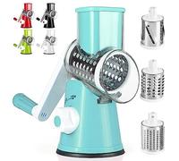 Dreamhigh® Cortador de Verduras Manual, Rallador Verduras con 3 Acero Inoxidable Cuchillas de Tambor Intercambiables, Fuerte Succión, Mandolina de Cocina para Queso, Pepino, Zanahoria, Nueces
