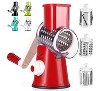 Dreamhigh® Cortador de Verduras Manual, Rallador Verduras con 3 Acero Inoxidable Cuchillas de Tambor Intercambiables, Fuerte Succión, Mandolina de Cocina para Queso, Pepino, Zanahoria, Nueces