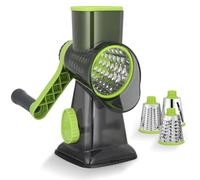 Dreamhigh® Cortador de Verduras Manual, Rallador Verduras con 3 Acero Inoxidable Cuchillas de Tambor Intercambiables, Fuerte Succión, Mandolina de Cocina para Queso, Pepino, Zanahoria, Nueces(Verde)