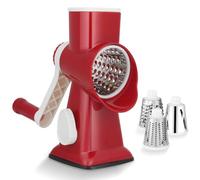 Dreamhigh® Cortador de Verduras Manual, Rallador Verduras con 3 Acero Inoxidable Cuchillas de Tambor Intercambiables, Fuerte Succión, Mandolina de Cocina para Queso, Pepino, Zanahoria, Nueces(Rojo)