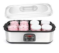 Dreamhigh® Eléctrica Yogurt Maker, con Yogurtera 8 Tarros de Cristal de 180 ml, Máquina de Yogur Griega 1.4 litro Caser, Termostato Ajustable Temporizador de 1-48 Horas y Apagado Automático