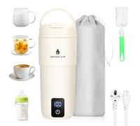 Dreamhigh® Hervidor Eléctrico Pequeño de Viaje, 350ml Calentador de Agua Portátil 300W en Acero Inoxidable con Tapa y Electrica Control Temperatura(45℃/ 55℃/ 80℃/ 100℃), para Té, Café y Leche (220V)