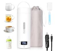 Dreamhigh® Hervidor Eléctrico Pequeño de Viaje, 500ml Calentador de Agua Portatil, 96W Pava Electrica Control Temperatura (45℃/ 55℃/ 80℃/ 100℃), Tetera Electrica para Té, Café y Leche (Auto (12V))