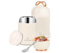 Dreamhigh® Termo Comida Caliente 850 ml, Recipiente Térmico para Comida con Asa, Frasco Acero Inoxidable fiambrera termica con Cuchara Plegable, para sopa, pasta (Blanco)