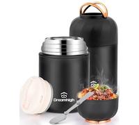 Dreamhigh® Termo Comida Caliente 850 ml, Recipiente Térmico para Comida con Asa, Frasco Acero Inoxidable fiambrera termica con Cuchara Plegable, para sopa, pasta (Negro)